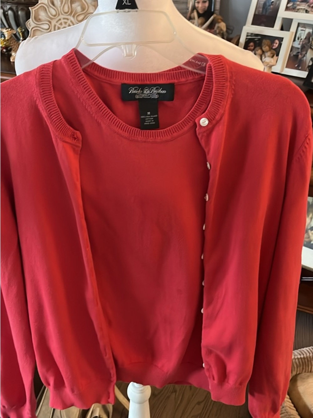 Brooks Brothers Red Women's Crewneck Sweater with Button-Front Cardigan Set